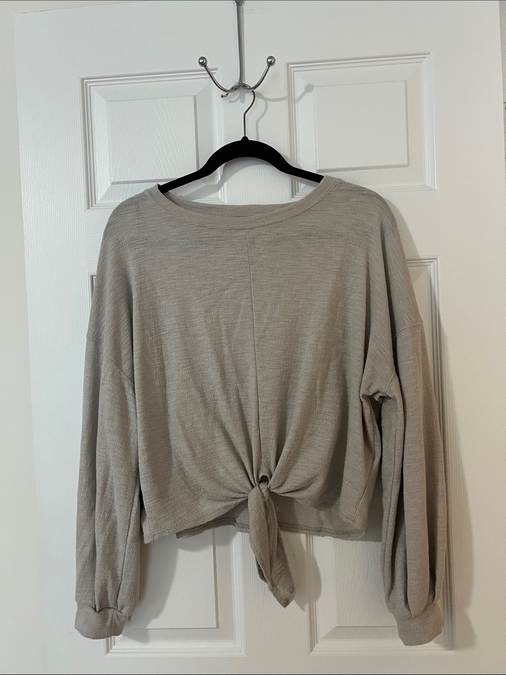 H&M Light Taupe Long Sleeve Tie-Front Top